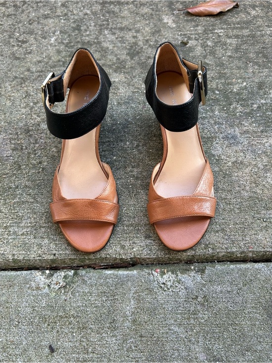 Nine West Shoes - Nine West Two-Tone Black and Brown Leather Ankle Strap Sandals